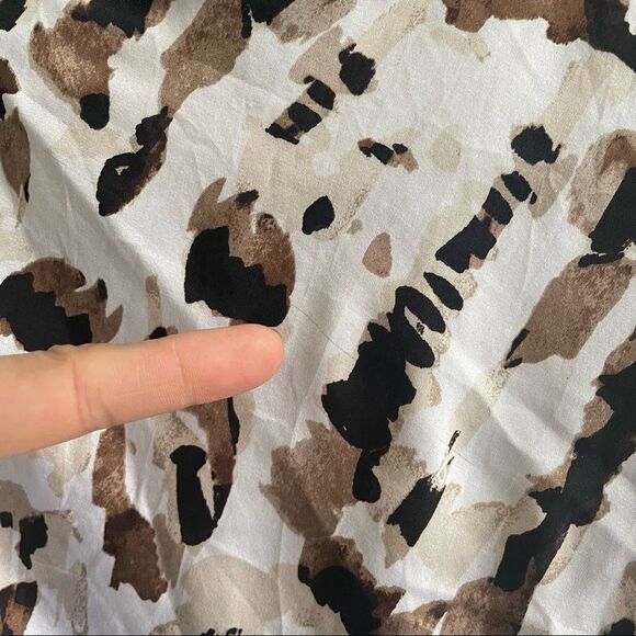 ST JOHN Sleeveless Silk Draped Printed Blouse Tank Top White Tan Black XS/S - Picture 5 of 8